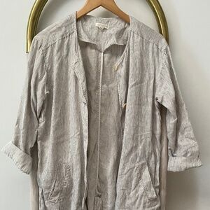 Eileen Fisher 100% Organic Linen Striped Buttoned Oversized Casual Blazer Sz S/P